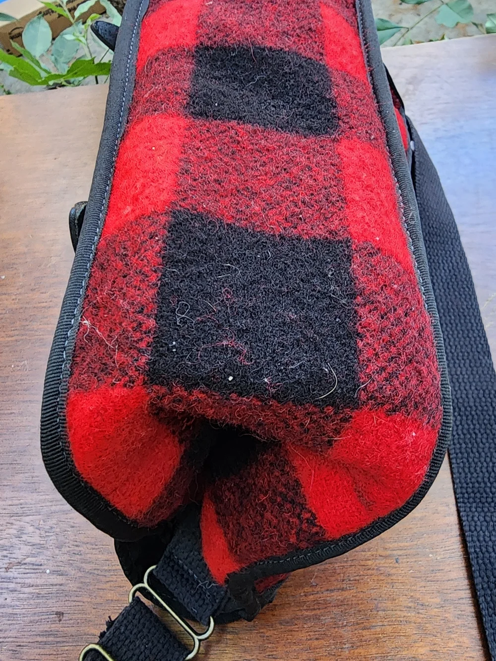 Woolrich Vintage Red Black Buffalo Plaid Wool Messenger Bag Satchel Briefcase